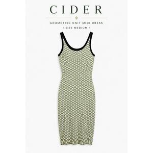 Cider Dress Knit Geometric Midi Sleeveless Green and White Tank Size Medium
